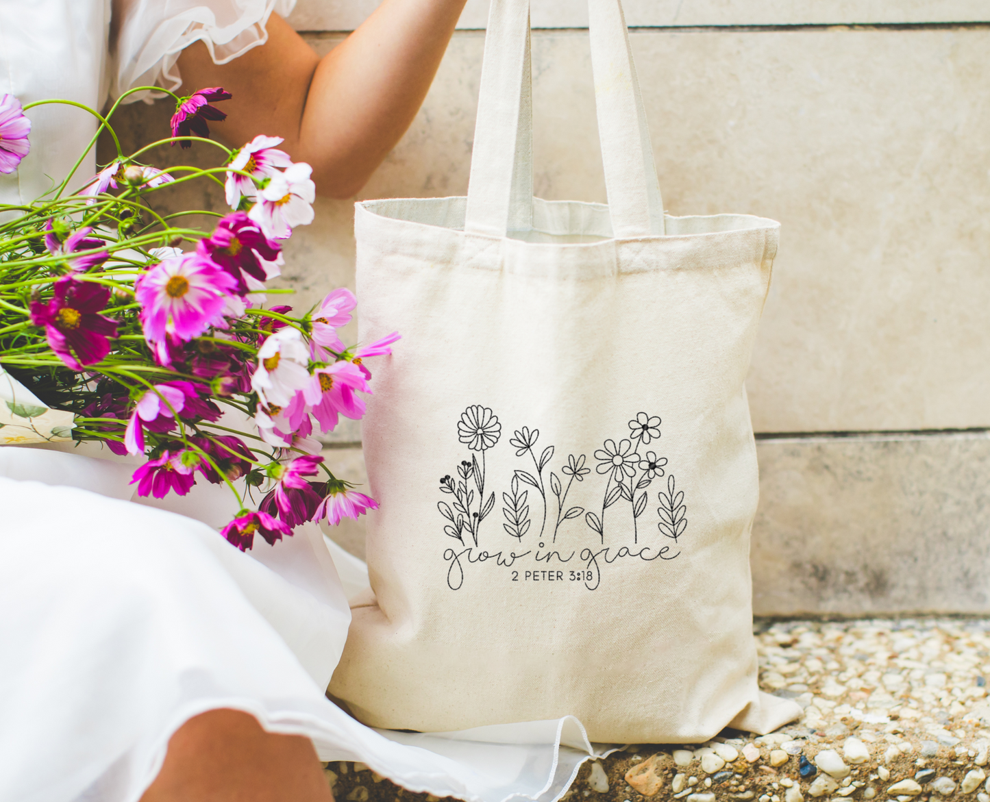 Grow In Grace Embroidered Tote Bag