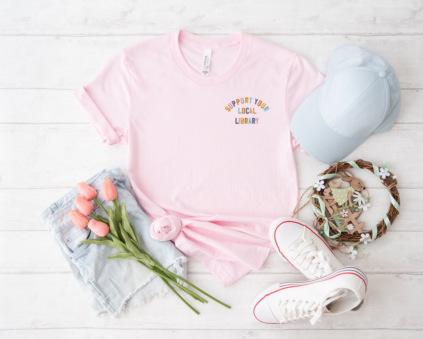 Support Your Local Library Embroidered T-Shirt