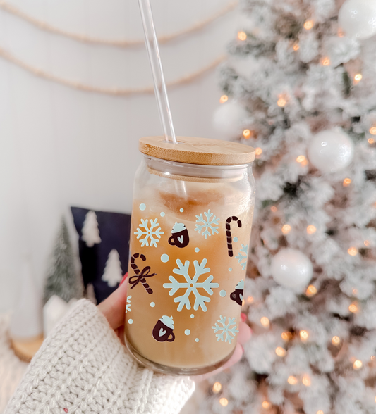 Candy Cane & Cocoa Glass Tumbler