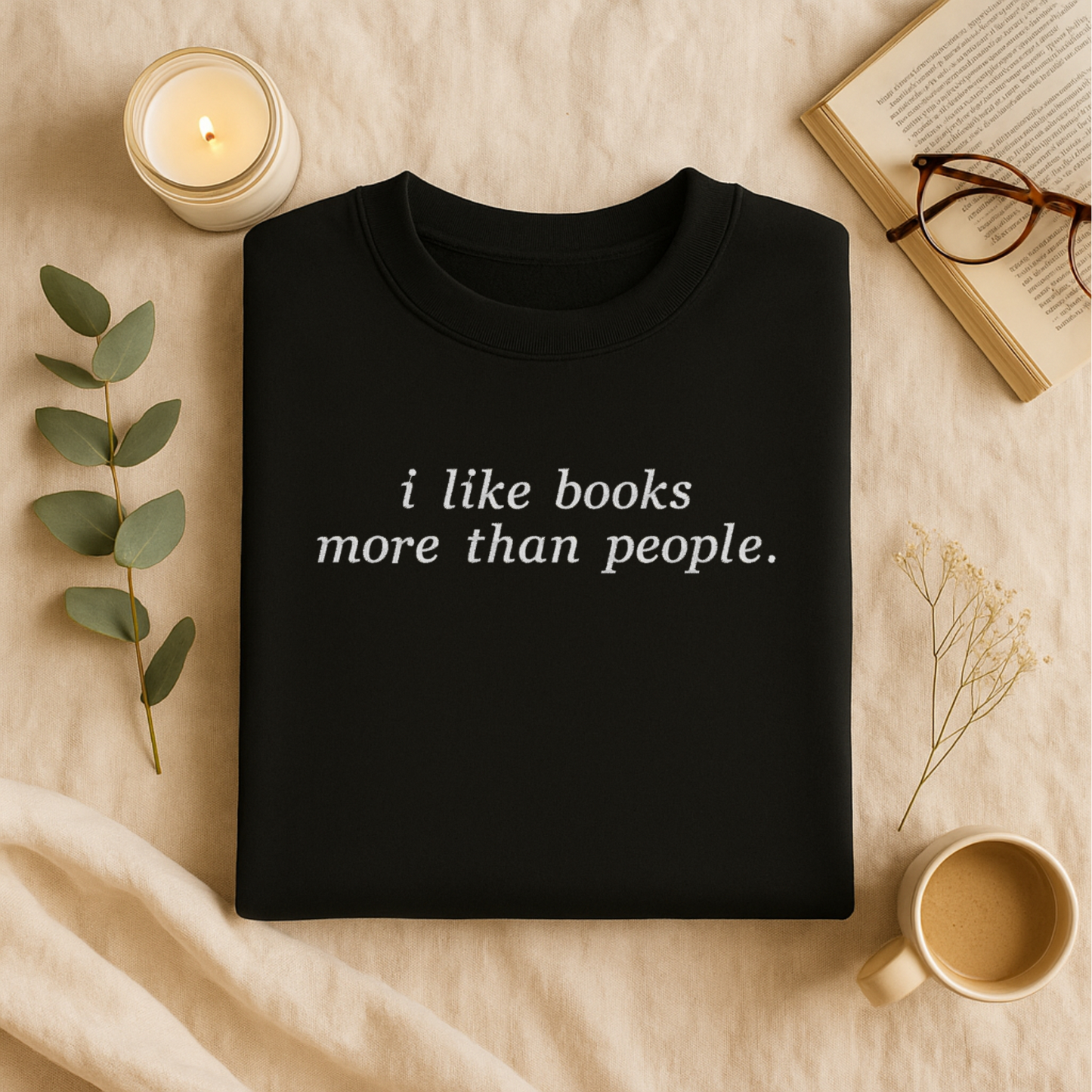 I Like Books Embroidered Sweatshirt and T- Shirt