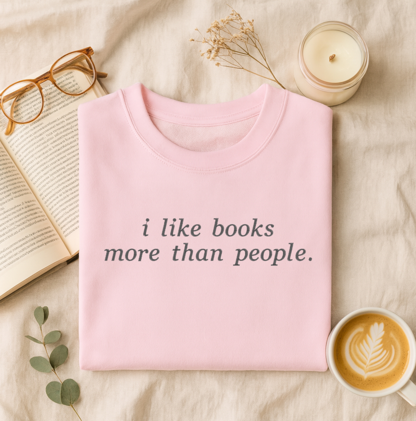 I Like Books Embroidered Sweatshirt and T- Shirt