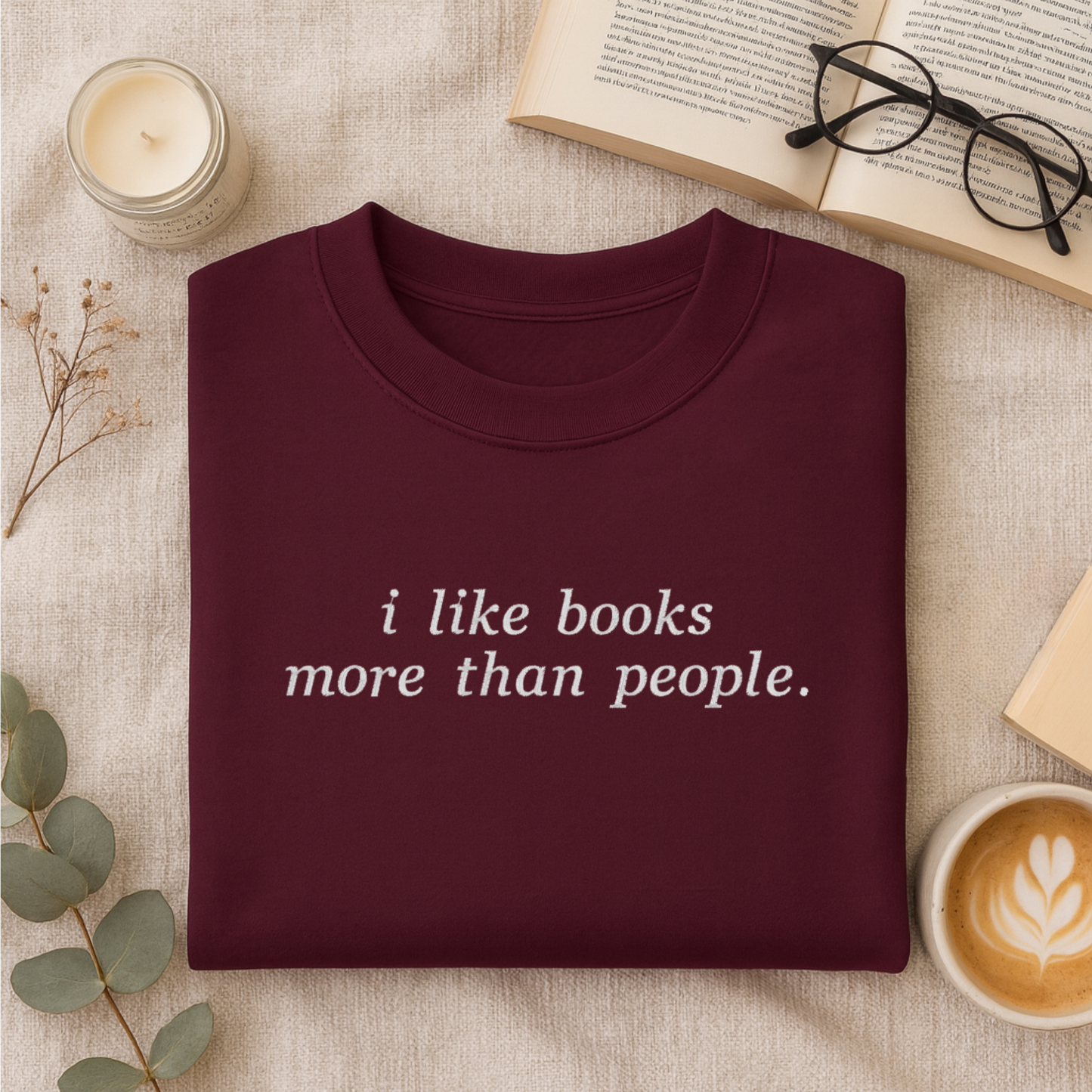 I Like Books Embroidered Sweatshirt and T- Shirt
