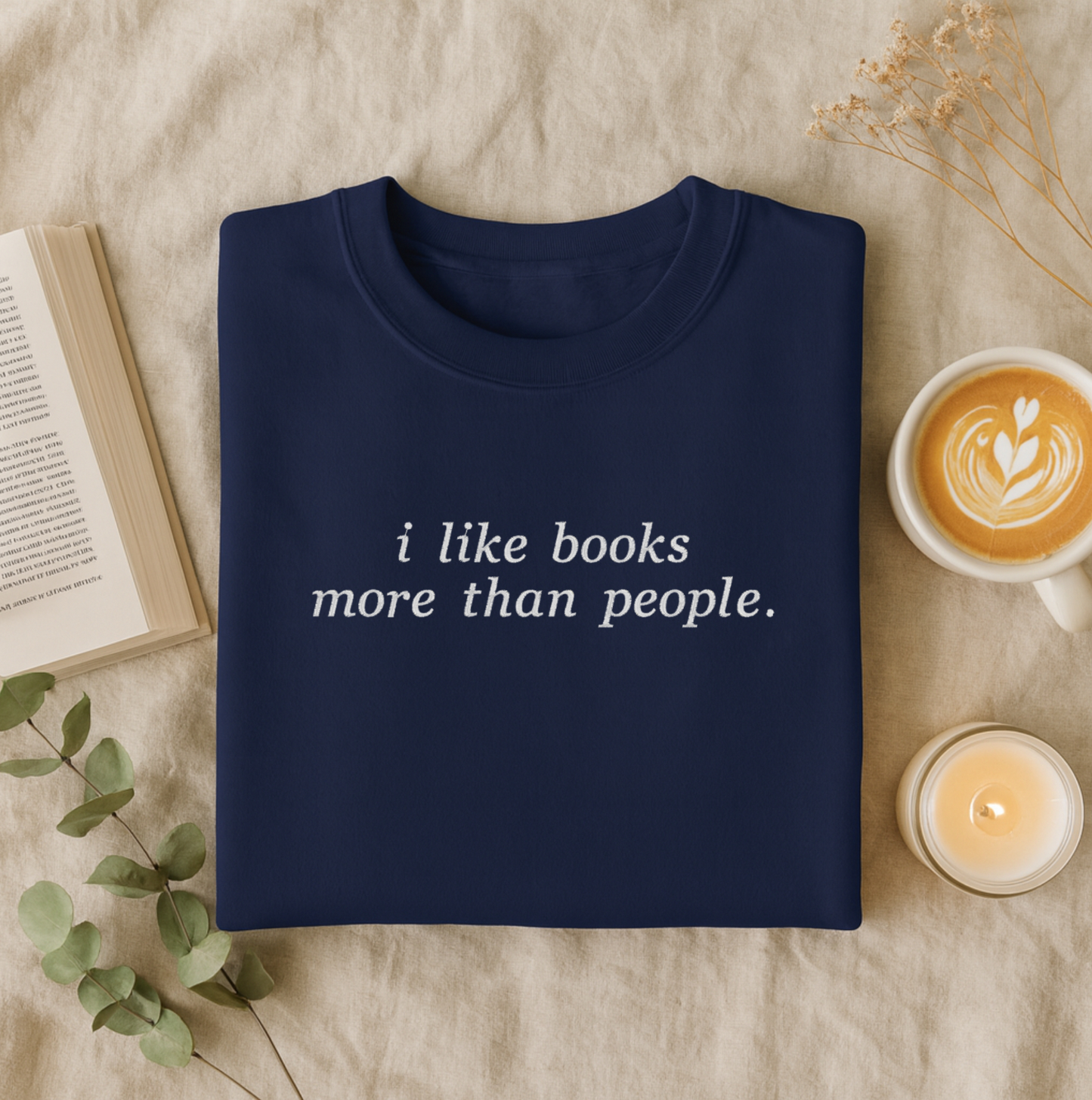 I Like Books Embroidered Sweatshirt and T- Shirt