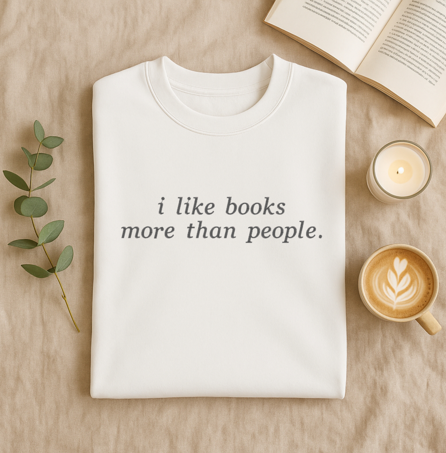 I Like Books Embroidered Sweatshirt and T- Shirt