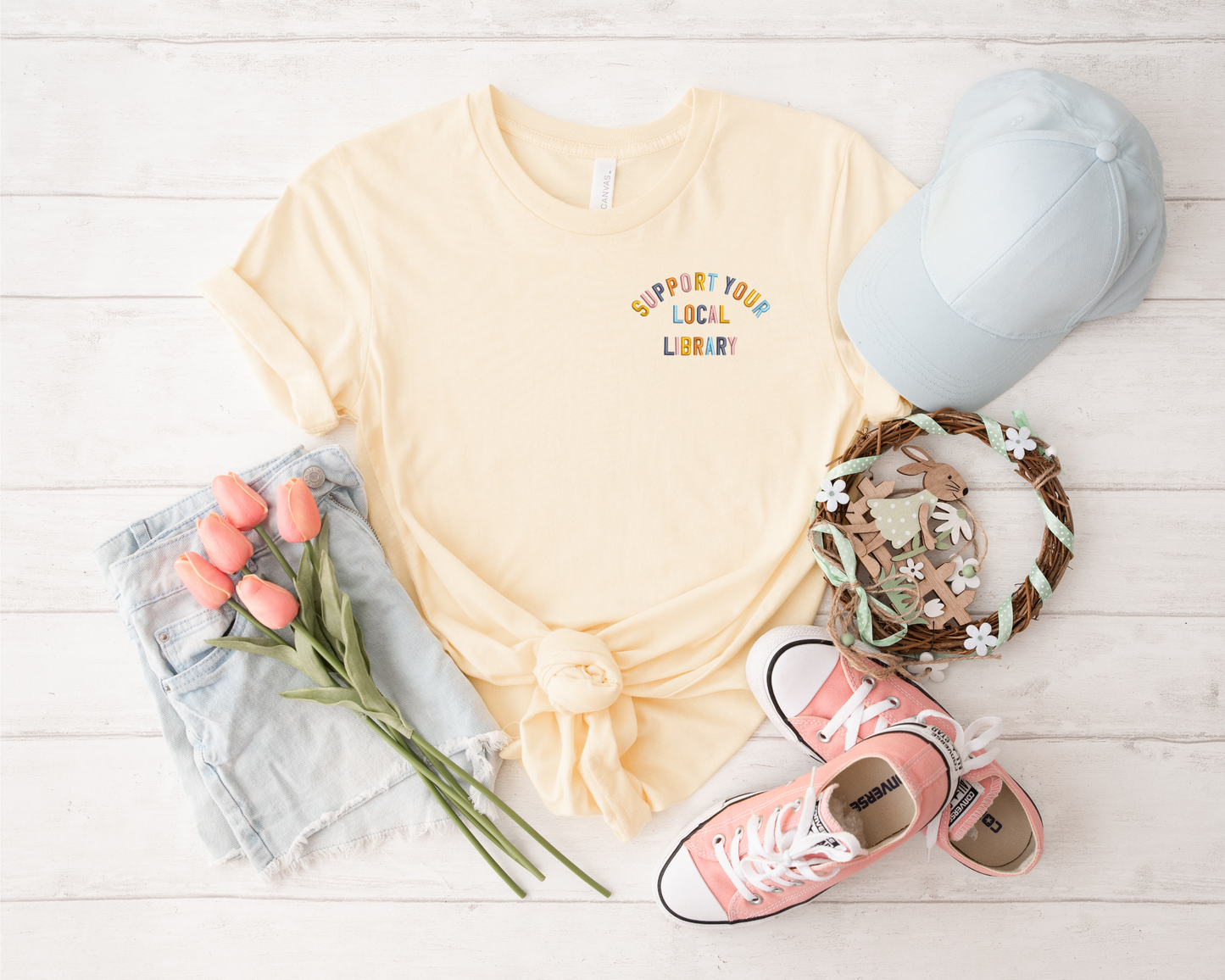 Support Your Local Library Embroidered T-Shirt